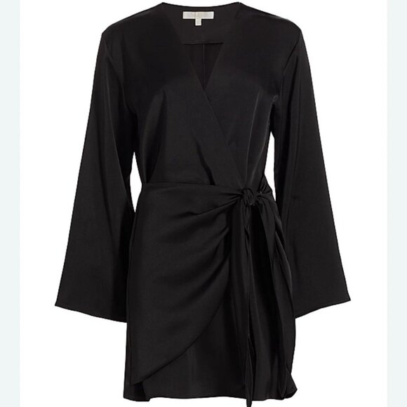 WAYF Black Satin "Sally" Wrap Long Sleeve Wrap Dress Sz XS NWOT   MSRP$128 - Picture 4 of 10